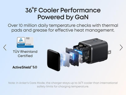 Anker Smart Display Charger, Anker Nano 45W Fast Charging USBC Charger with Smart Recognition, Built-In Care Mode, Compact with 180° Foldable Plug, for Iphone 17/16/15 Series, Macbook, Apple Watch